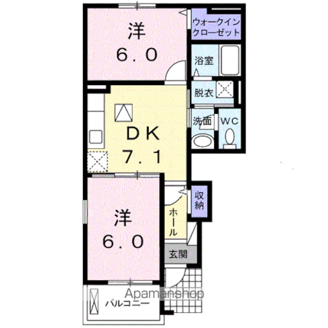 グランツ・ハウスⅡ[2DK/45.39m2]の間取図