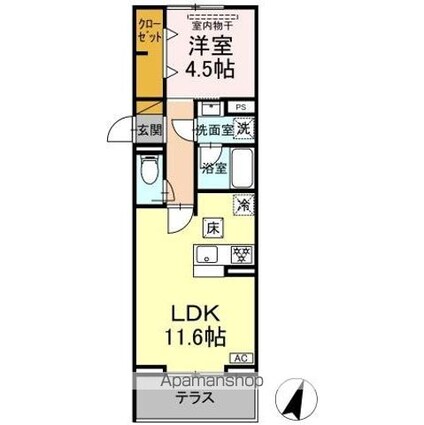 リシェスみのり台　Ａ・Ｂ・Ｃ　Ａ棟[1LDK/40.1m2]の間取図