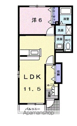 メロディハウス　メゾピアノ[1LDK/44.82m2]の間取図