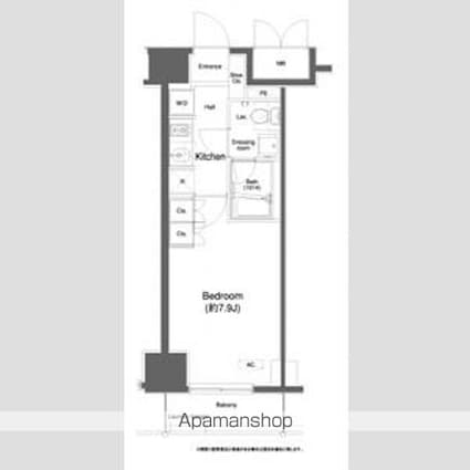 プラウドフラット白金高輪[1K/25.12m2]の間取図