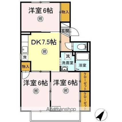 ルレーブＫ　Ｄ棟[3DK/57.93m2]の間取図