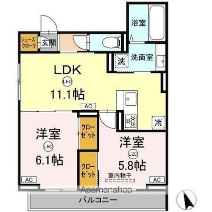 ＡｓｓｅｔーＣｏｕｒｔ立川富士見町　Ａ[2LDK/53.05m2]の間取図