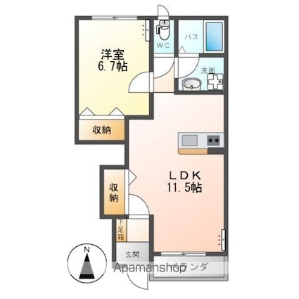 ルミナスガーデンＡ[1LDK/44.95m2]の間取図