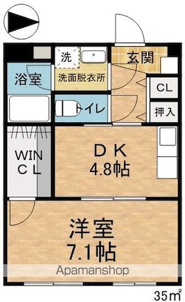 パストラーレ壱番館[1DK/35m2]の間取図