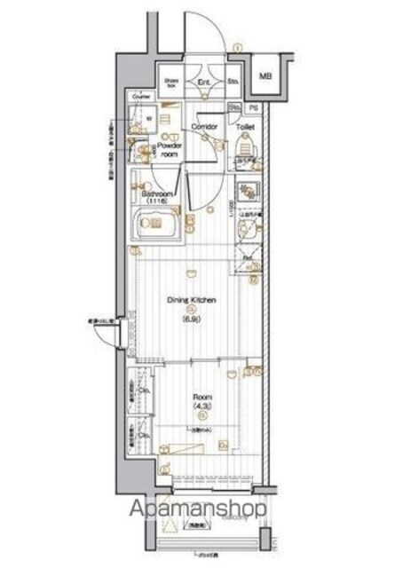 ＰＲＥＭＩＵＭ　ＣＵＢＥ　池袋本町[1DK/30.56m2]の間取図