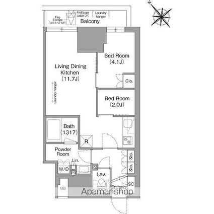 東京都豊島区東池袋２丁目[2LDK/43.19m2]の間取図