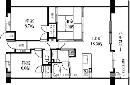 パークヒルズ己斐西町[3LDK/80.75m2]の間取図