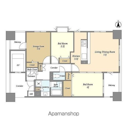 レクセルマンション上野松が谷[2SLDK/70.65m2]の間取図