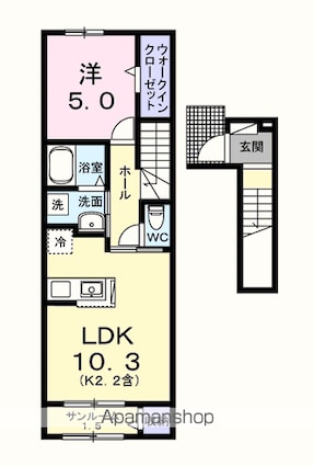 フォンターナ・ピエディ[1LDK/44.28m2]の間取図