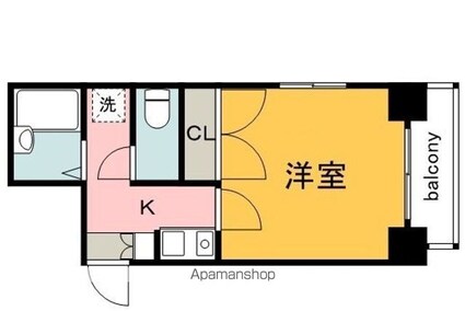 広島県広島市中区上幟町[1K/22.83m2]の間取図