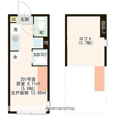 ハーモニーテラス中台[1R/12.48m2]の間取図