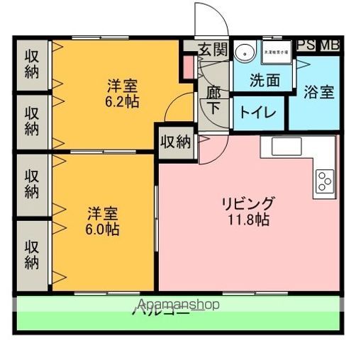 和歌山市本脇のマンションの間取り