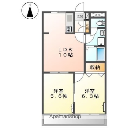 アメニティーハイツ２[2LDK/47.84m2]の間取図