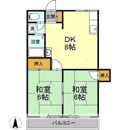 サンコーポ富士[2DK/44.34m2]の間取図