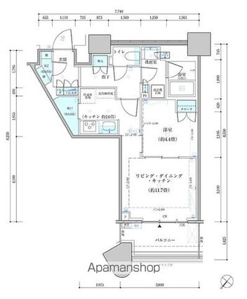 パークタワー勝どき　サウス棟[1LDK/46.59m2]の間取図