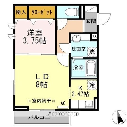 サニーヒルズ立花[1LDK/37.06m2]の間取図