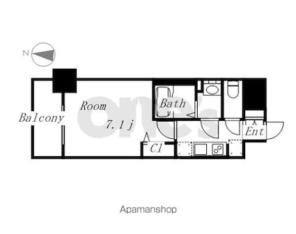 プレサンス桜通ベルノ[1K/24.19m2]の間取図