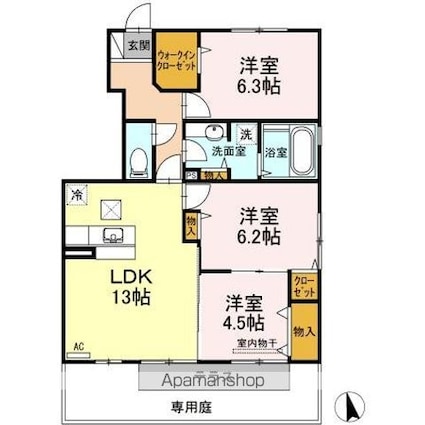 フォンターナ伏石Ⅱ[3LDK/71.94m2]の間取図