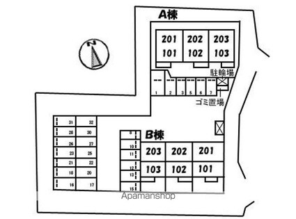 グランドメゾン三成　Ａ棟[1LDK/45.58m2]の配置図