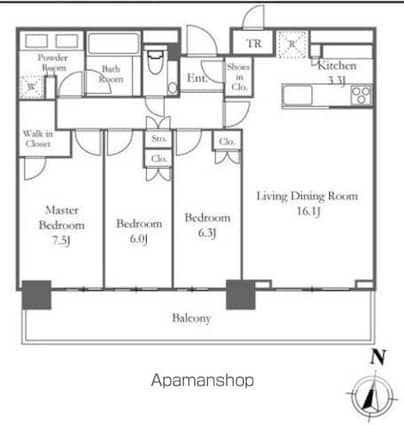 東京都新宿区西新宿５丁目[3LDK/90.58m2]の間取図