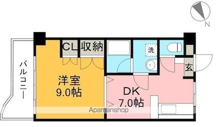 ドリームハウスⅢ[1DK/34.8m2]の間取図