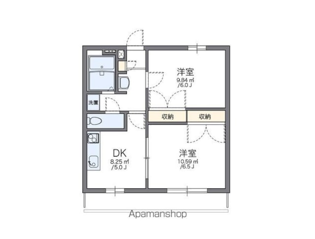 レオパレスＢｕｎｇａ　ｒａｙａ　Ｄｕａ[2DK/44.57m2]の間取図