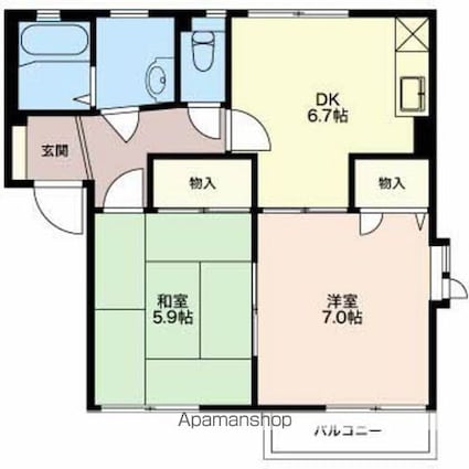ルミエール西条Ⅱ[2DK/47.07m2]の間取図