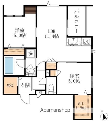 昭島市玉川町のマンションの間取り