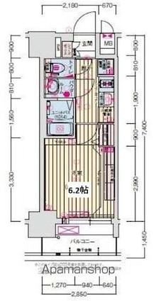 プレサンス名古屋ルクソリア[1K/21.09m2]の間取図