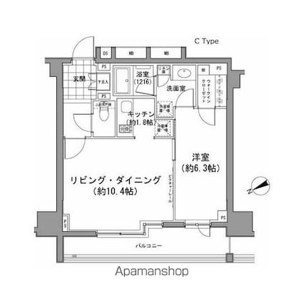 パークハビオ八丁堀[1LDK/45.2m2]の間取図