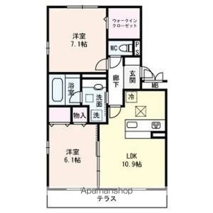 フェリーチェファミリア　Ｂ棟[2LDK/58.37m2]の間取図