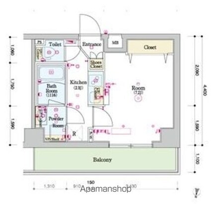 スカイコートグレース新宿中落合[1K/25.52m2]の間取図