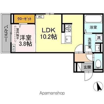 Ｄーｒｅｓｉｄｅｎｃｅ曙町１丁目[1LDK/36.88m2]の間取図