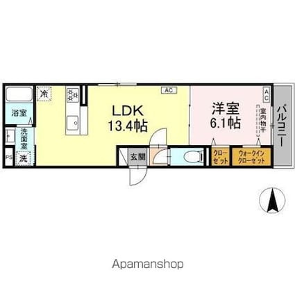 セレスティア扇Ｖ[1LDK/43.84m2]の間取図