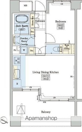 レジディアタワー上池袋（タワー棟）[1LDK/44.09m2]の間取図