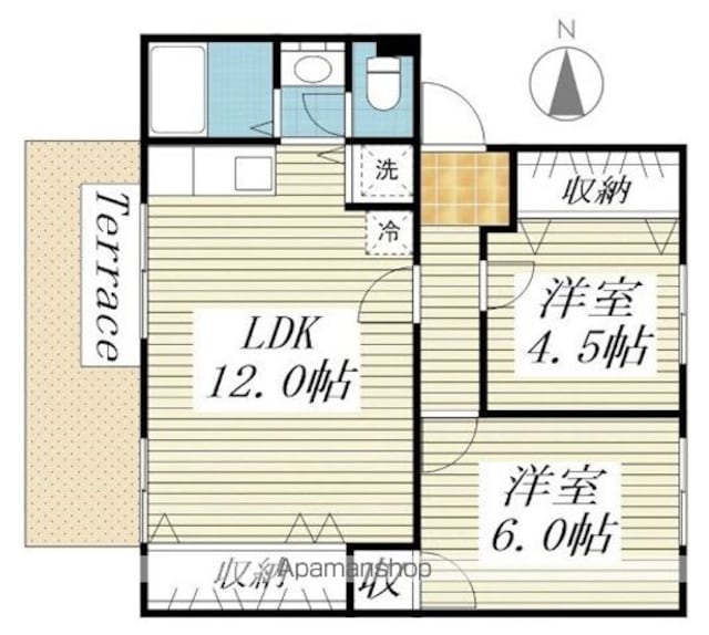 和歌山県和歌山市市小路[2LDK/51m2]の間取図