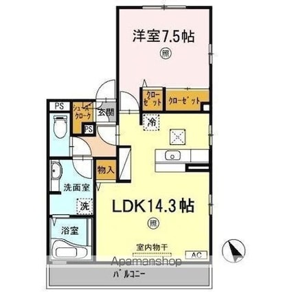 コゥジーコートＫ[1LDK/54.72m2]の間取図