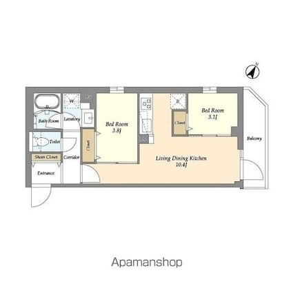 グランカーサ千駄木[2LDK/41.84m2]の間取図