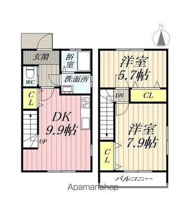 埼玉県吉川市中央２丁目[2DK/29.8m2]の間取図