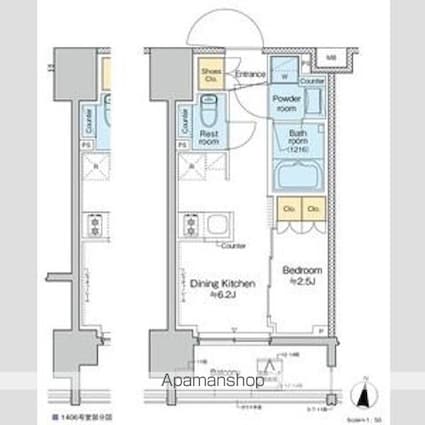 プラウドフラット亀戸ステーションプレイス[1DK/25.3m2]の間取図