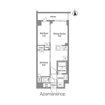ザ・グラヴィティ新宿[2DK/37.45m2]の間取図