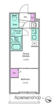 ドゥーエ梅屋敷[1DK/25.41m2]の間取図