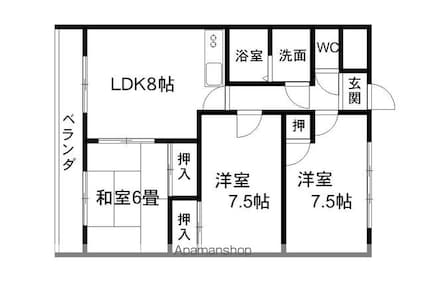 サンビレッヂ・グラス[3DK/61.92m2]の間取図