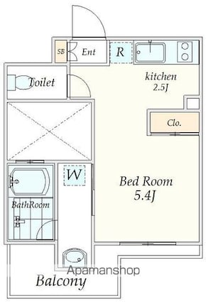 エルスタンザ代々木（旧ＫＤＸ代々木レジデンス）[1R/23.02m2]の間取図