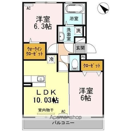 ライジングサン西宮　Ａ棟[2LDK/52.27m2]の間取図