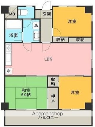 コーポラス秋山Ⅱ[3LDK/62.64m2]の間取図