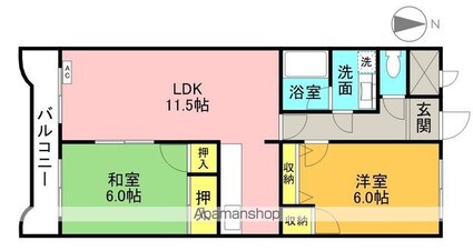 ジュネスＫＵＢＯＴＡⅡ[2LDK/60.05m2]の間取図