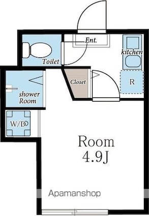 ハイツ若林Ｂ[1K/13.58m2]の間取図
