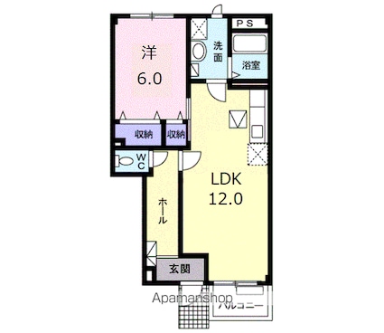 メゾン・クリスタルⅠ[1LDK/45.77m2]の間取図