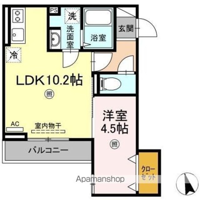 ベイ　ブランシェ老松[1LDK/36.07m2]の間取図
